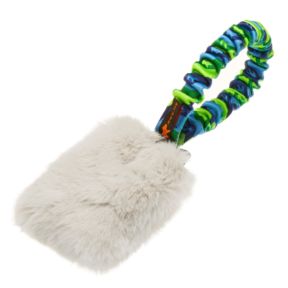 Faux Fur Pocket Bungee Squeaker - Green Pattern - Tug-E-Nuff