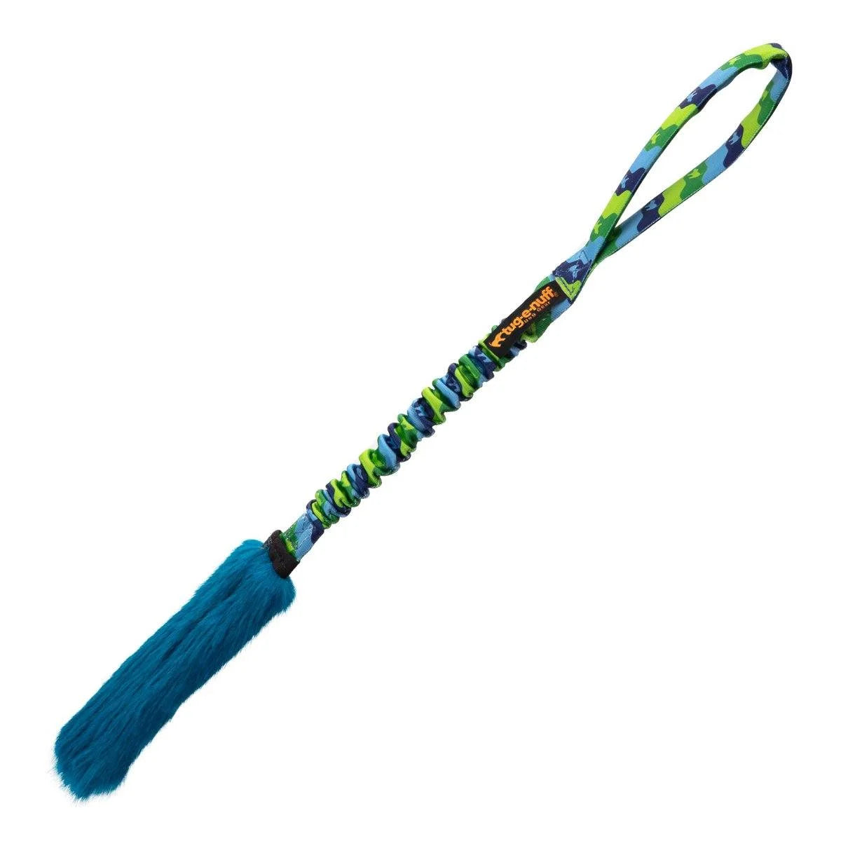 Green Bright Fauxtastic Tug dog toy designed for enthusiastic tuggers, with a durable fluffy bite zone and bungee handle that makes high‑energy, bond‑boosting play safe and comfortable