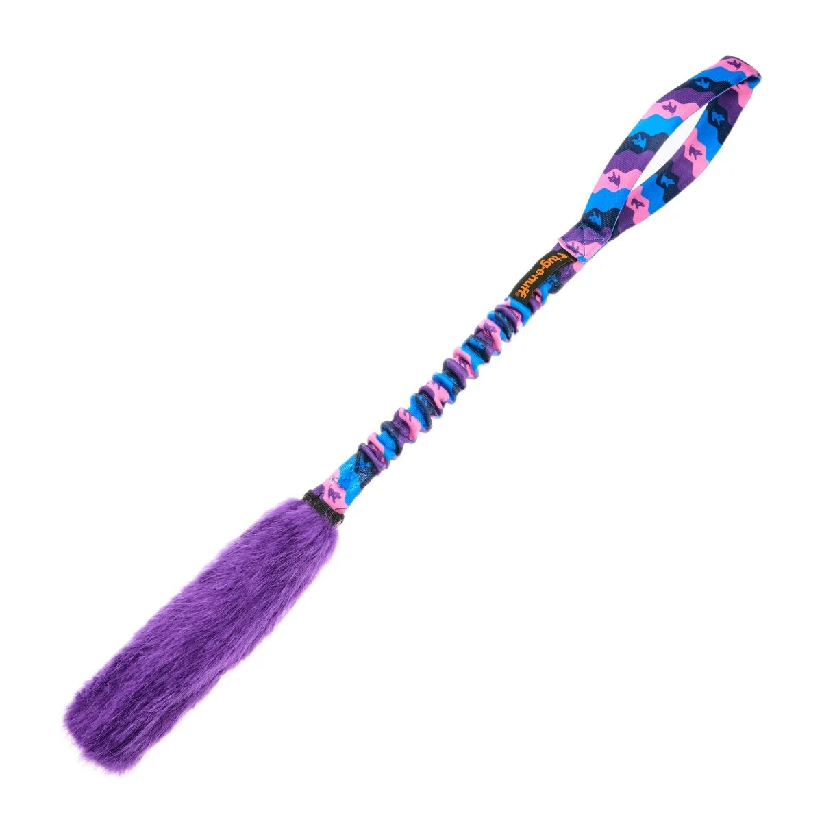 Purple Bright Fauxtastic Tug dog toy with a robust fluffy bite area and bungee handle, built for distraction‑busting, full‑power tug sessions