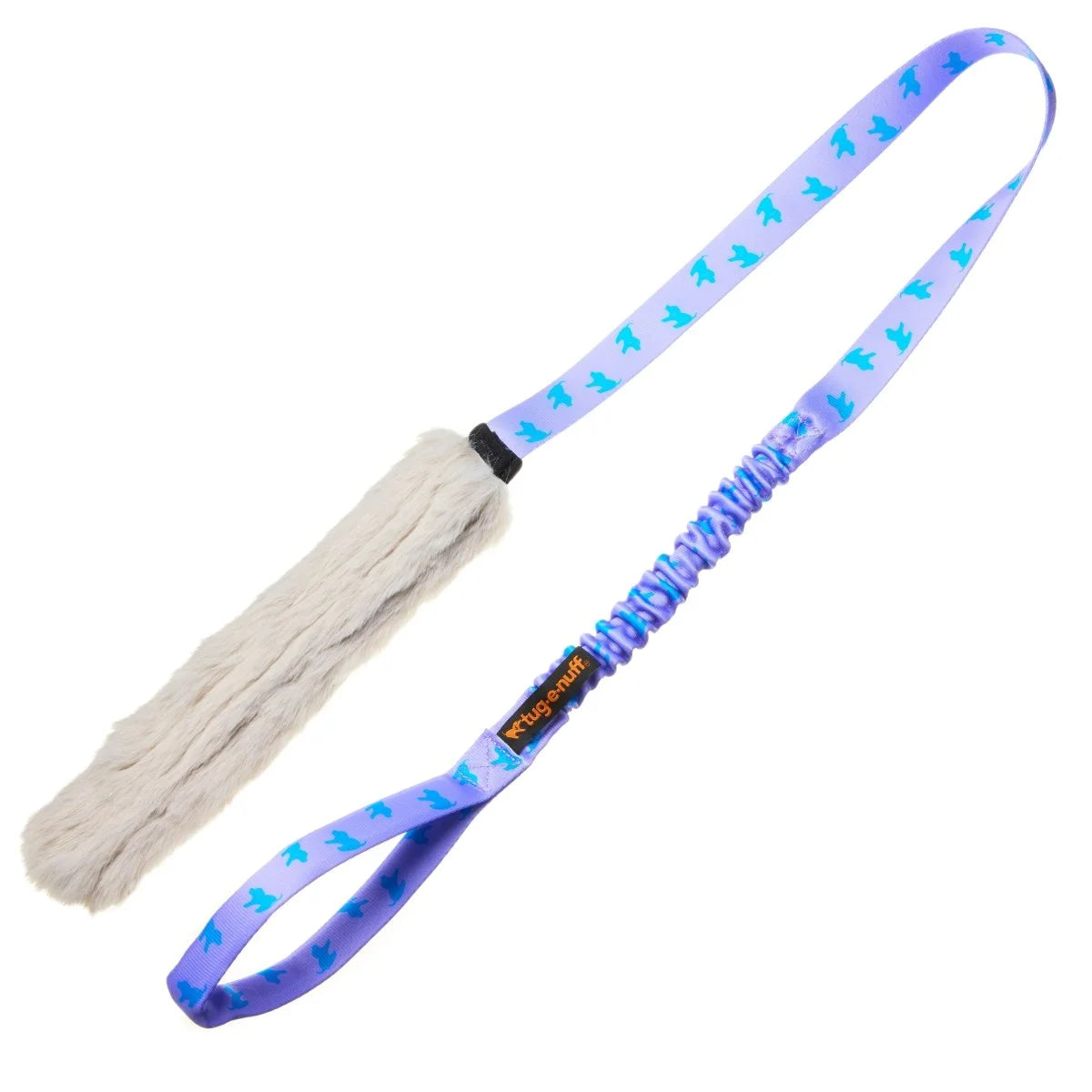 Lilac Faux Fur Bungee Chaser Tug dog toy with a long bungee handle and durable faux‑fur bite area, built for chase‑driven, distraction‑busting play that protects joints