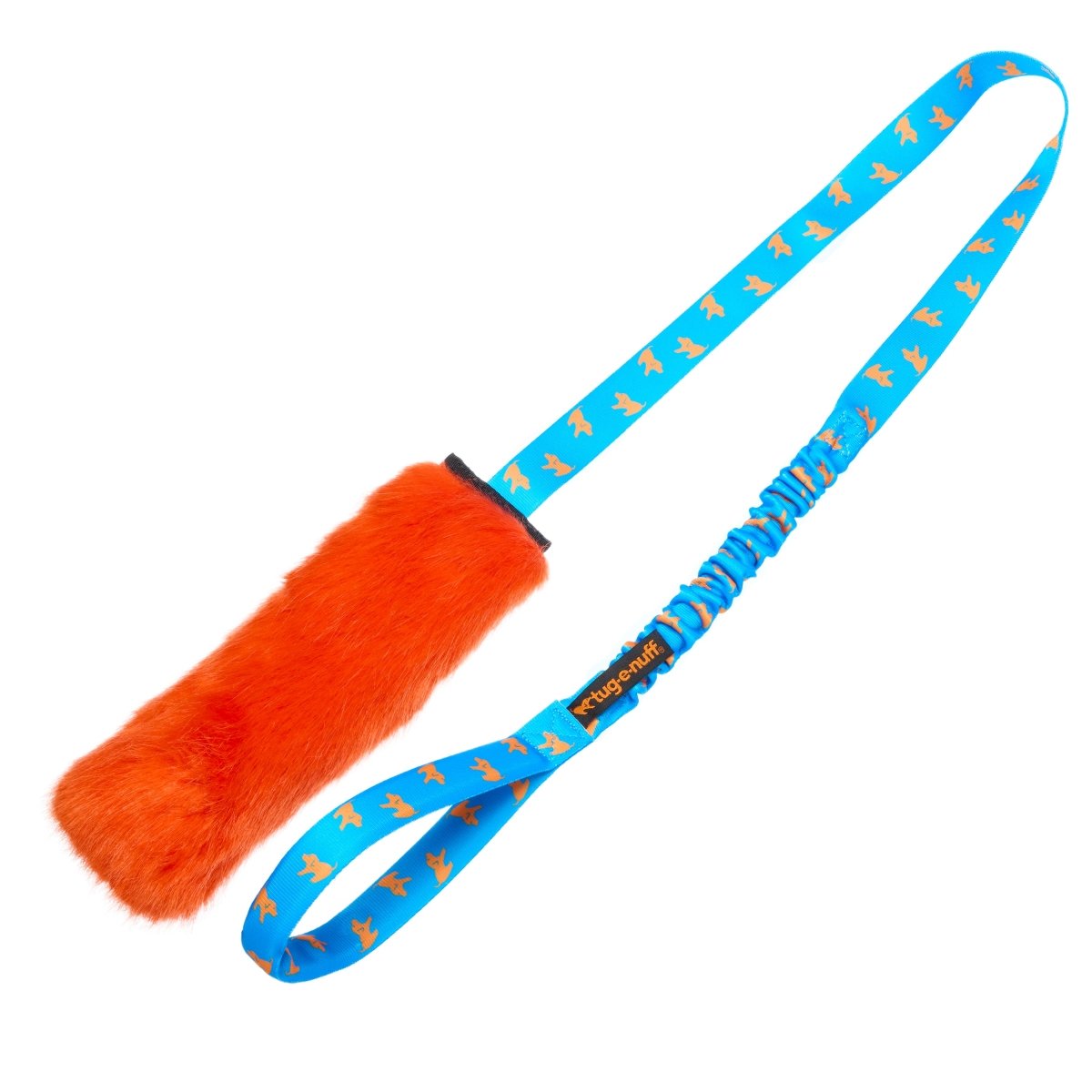 Orange Faux Fur Squeaky Bungee Chaser featuring a soft faux‑fur bite zone, strain‑relieving bungee handle, and an irresistible squeak that boosts recall and keeps high‑energy dogs engaged