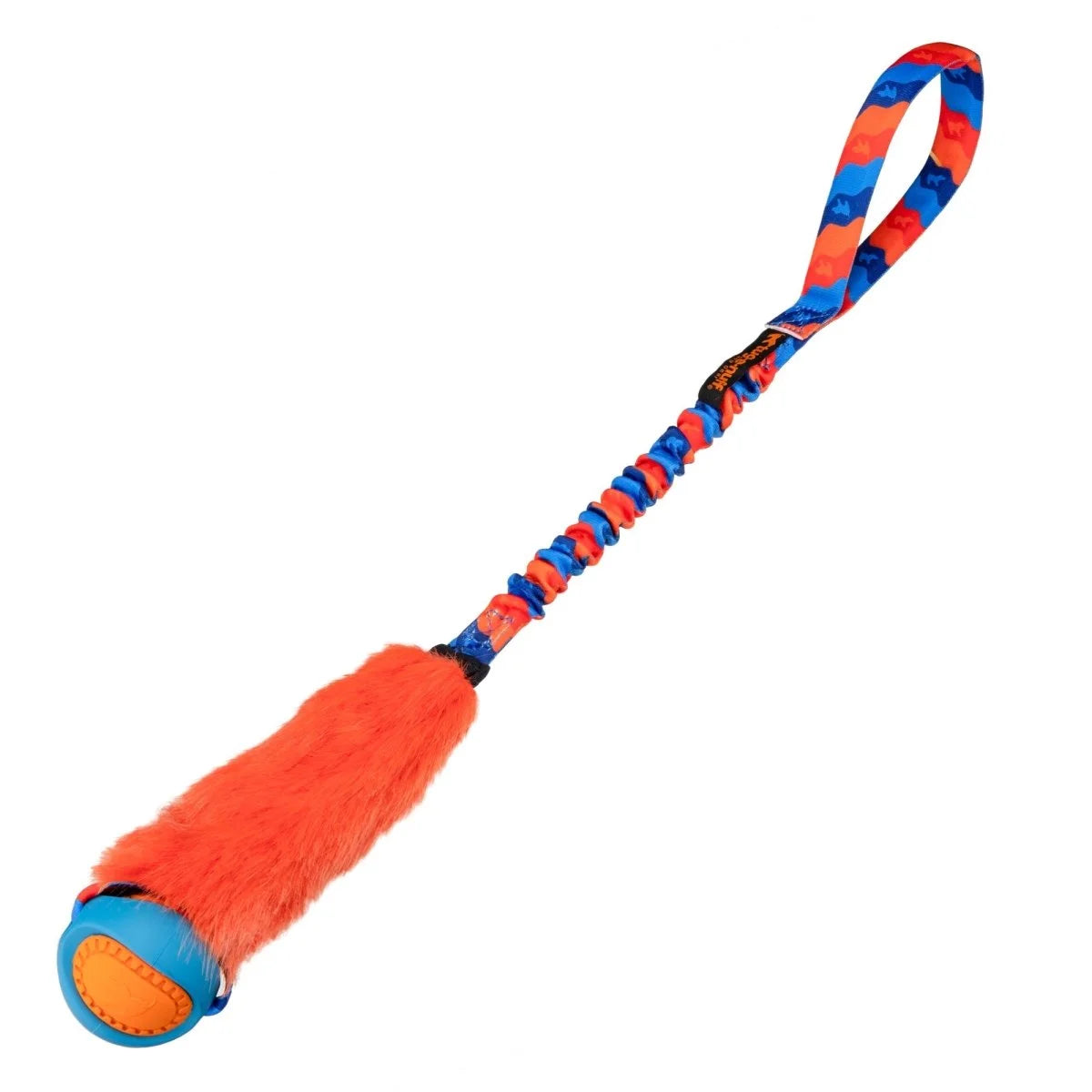 Orange Fauxtastic PowerBall Bungee Tug dog toy with faux fur bite area and a super‑grippy PowerBall for multidimensional, high‑energy play