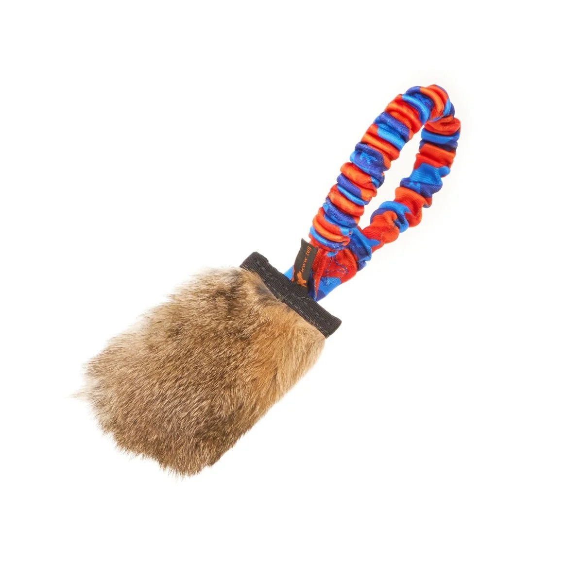 Orange‑handled Rabbit Skin Pocket Bungee Squeaker dog toy with naturally scented rabbit fur, a motivating squeak, and a pocket‑friendly bungee handle for distraction‑slaying recall rewards