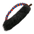 Orange‑handled Sheepskin Bungee Ring dog toy with a large fluffy sheepskin bite zone and shock‑absorbing bungee handle for high‑energy tug, fetch, and recall rewards