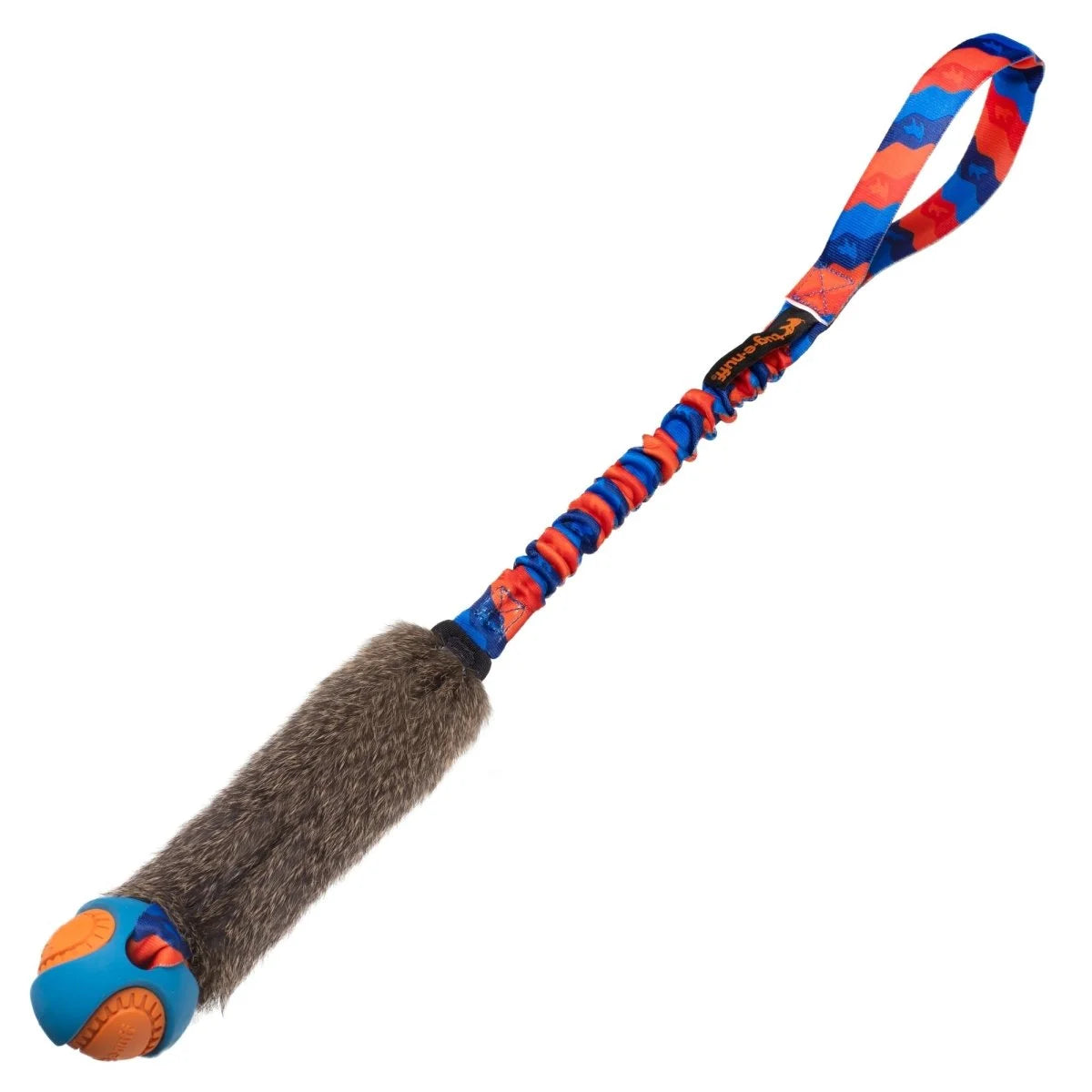 Orange‑handled Wondabunny PowerBall Bungee dog toy with naturally scented rabbit fur, a durable PowerBall, and a bungee handle for distraction‑busting chase, fetch, and tug play