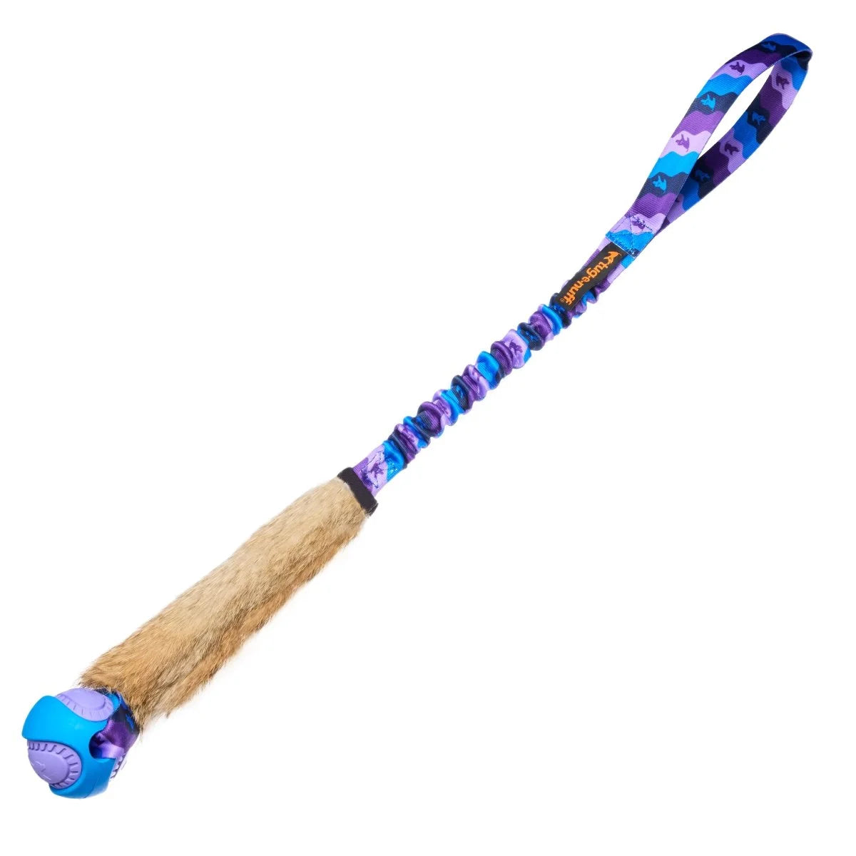 Purple‑handled Wondabunny PowerBall Bungee dog toy designed for scent‑driven, full‑power fun, with tempting rabbit fur, an easy‑grip PowerBall, and a long bungee handle for safe, exciting tug sessions